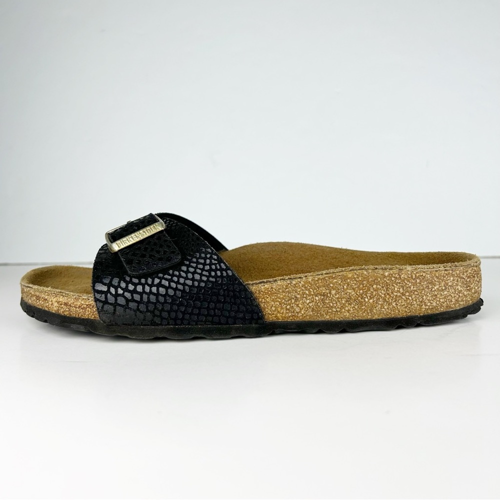 Birkenstock Madrid Shiny Black Snake Single Strap Sandals EU 39 US Ladies 8 - Picture 8 of 14